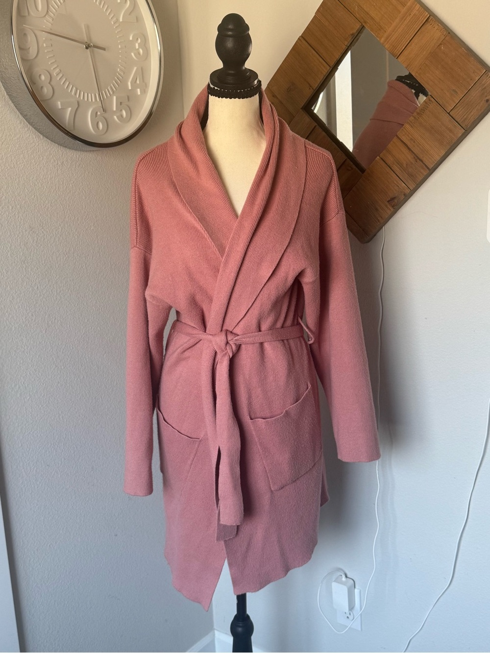 Lulu's Dusty Rose Open-Front Belted Cardigan